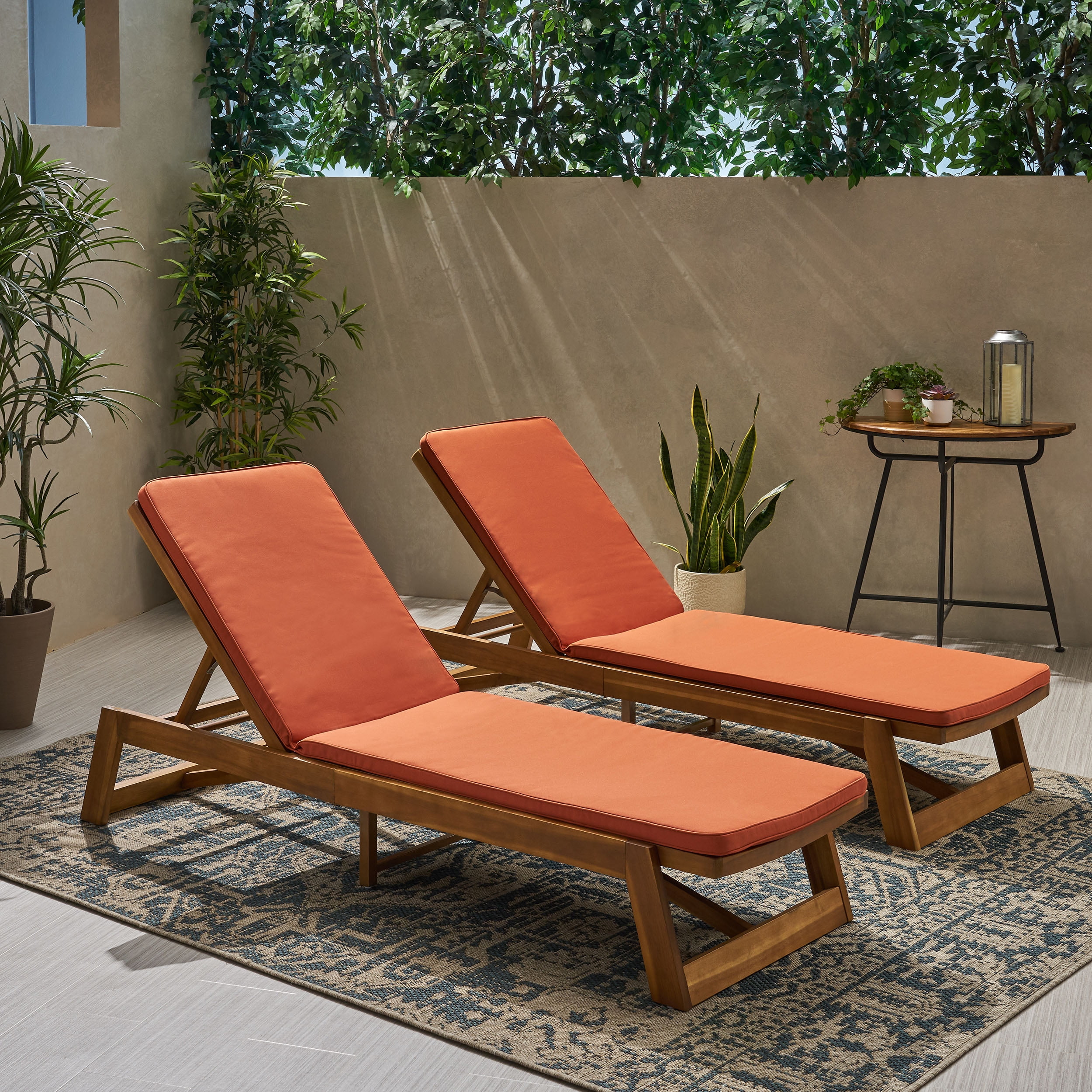 Noble House Cullen Outdoor Acacia Wood Chaise Lounge and Cushion