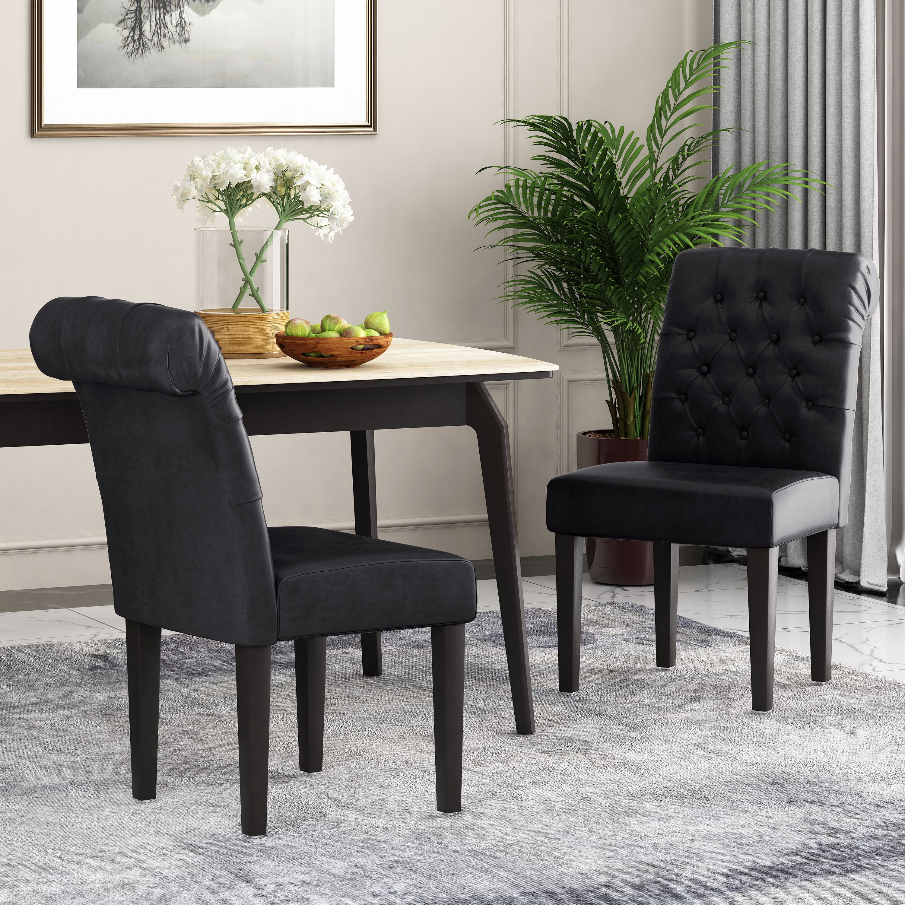 Tufted faux store leather dining chairs