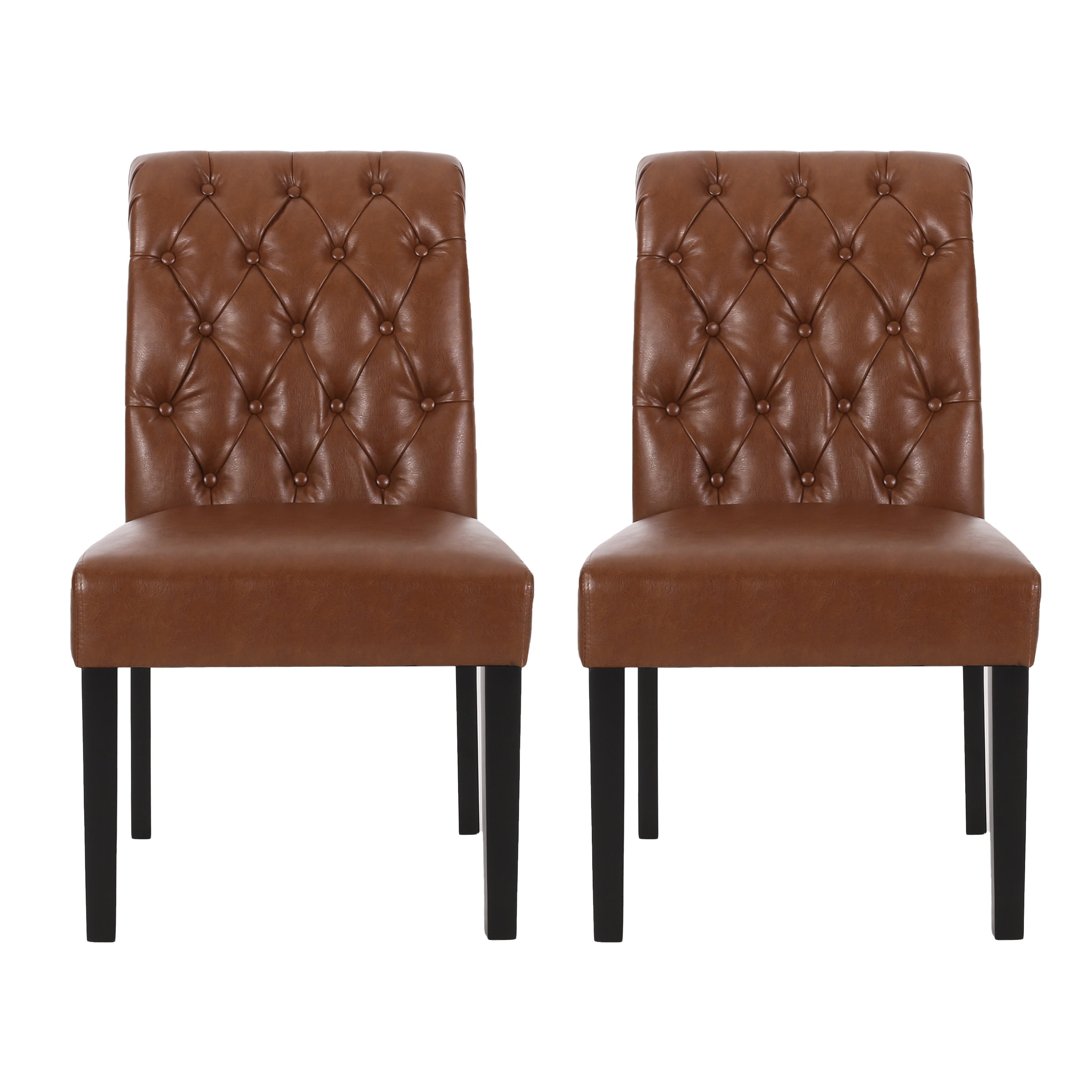 Noble House Cullon Indoor Faux Leather Dining Chairs, Set of 2, Cognac Brown, Matte Black