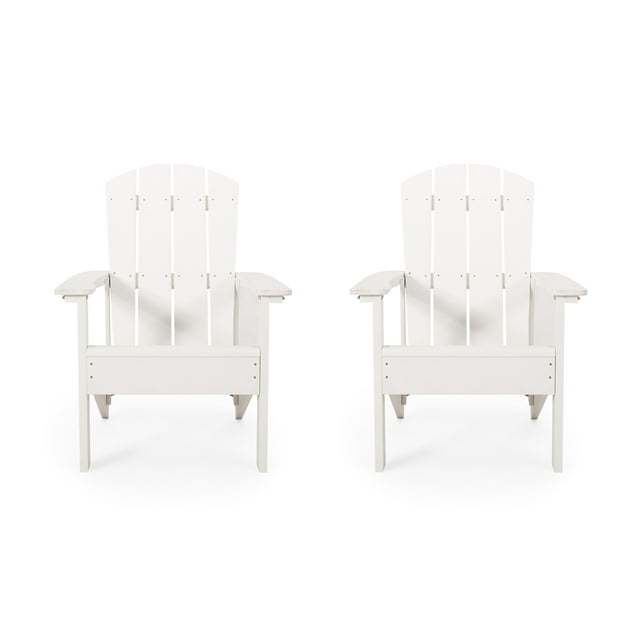 Noble House Culver Faux Wood Slat-Backed Adirondack Chair in White (Set of 2)