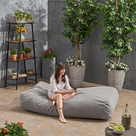 Noble House Curacao Polyurethane Foam Fabric Outdoor Lounger Bean Bag - Charcoal