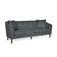 thumbnail image 1 of Noble House Currie Fabric Tufted 3 Seater Sofa, Charcoal, Dark Walnut, 1 of 7