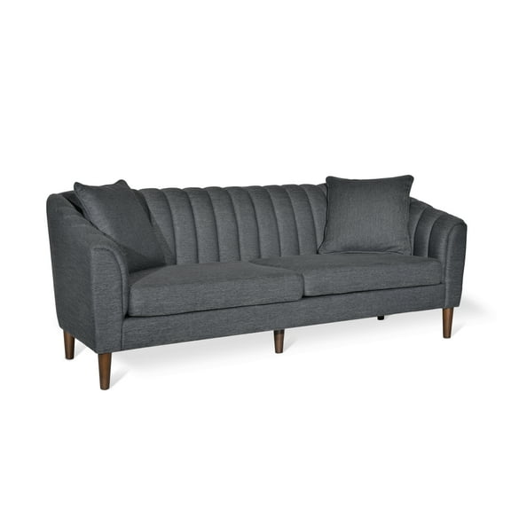Noble House Currie Fabric Tufted 3 Seater Sofa, Charcoal, Dark Walnut