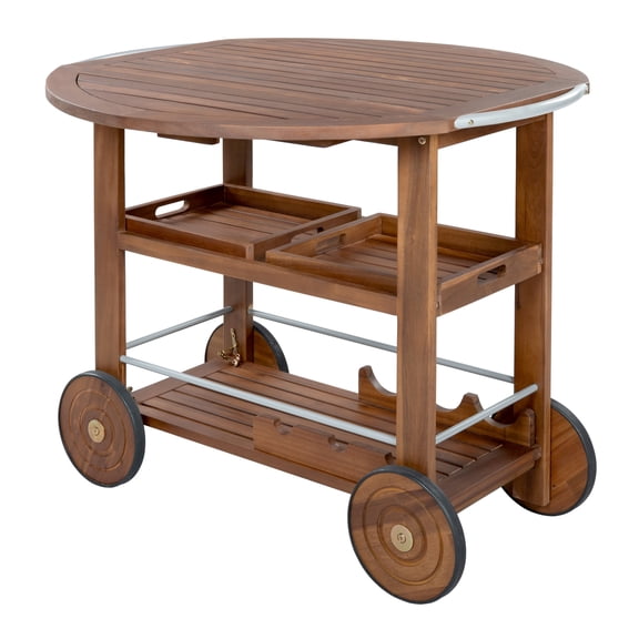Noble House Cynthia Indoor Acacia Wood and Aluminum Bar Cart in Dark Oak