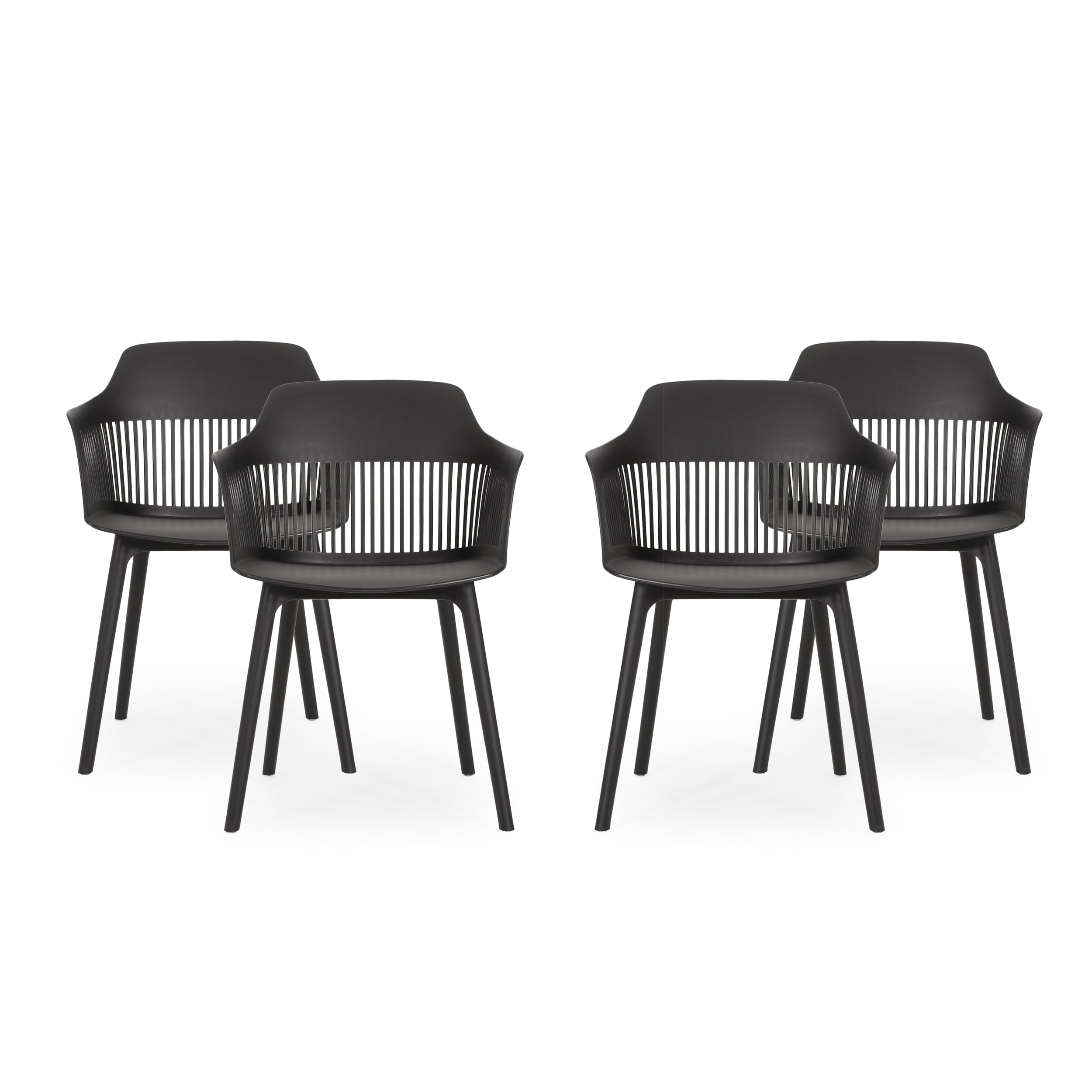 Noble House Dahlia Plastic Patio Dining Arm Chair in Black (Set of 4)