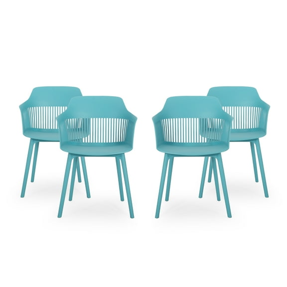 Noble House Dahlia Plastic Patio Dining Arm Chair in Teal (Set of 4)