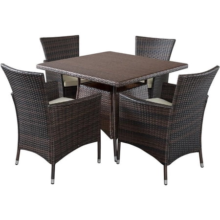 Noble House Danielle 5 Piece Wicker Patio Dining Set in Brown Dining Set