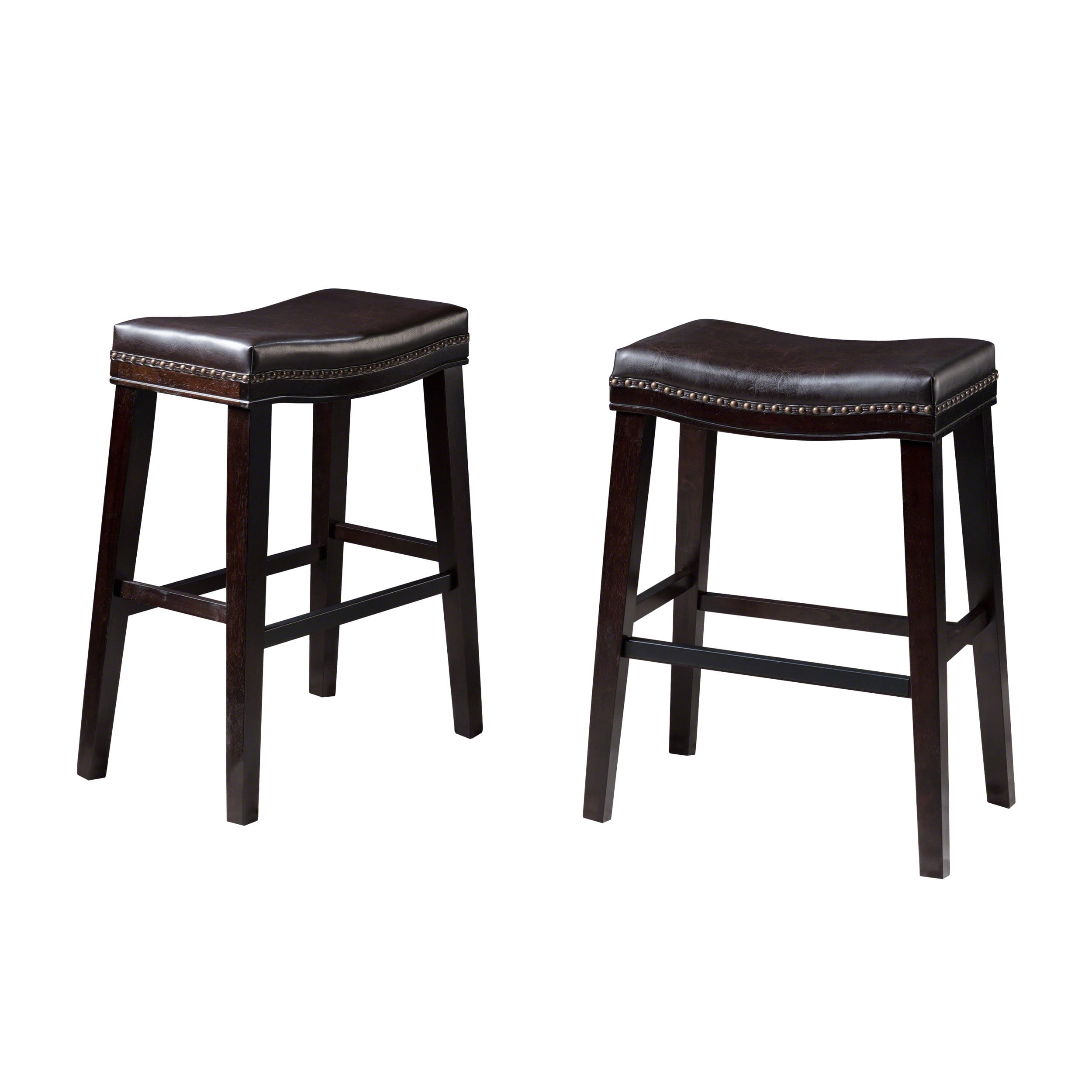 Noble House Darren Upholstered Saddle Barstool with Nailhead Trim, Set of 2, Brown and Cappuccino Brown