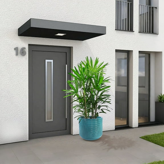 Noble House Dashiell Ceramic Flowerpot, Glossy Modern Planter with Drainage Hole for Indoor Outdoor Use, Cyan