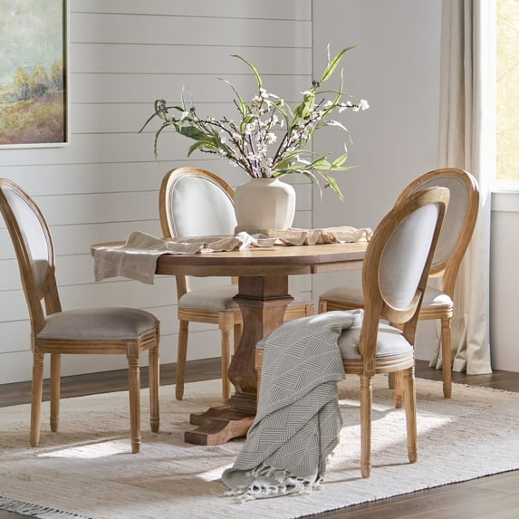 Noble House Dason Fabric and Wood 5 Piece Dining Set, Beige and Natural