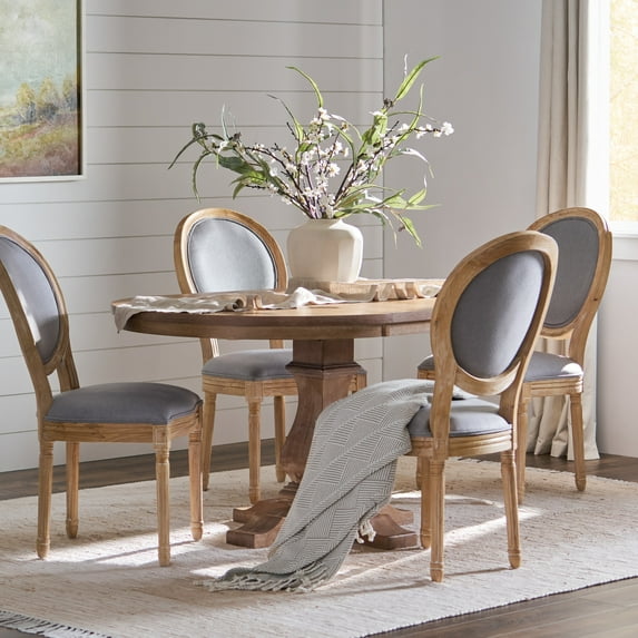 Noble House Dason Fabric and Wood 5 Piece Dining Set, Light Gray and Natural