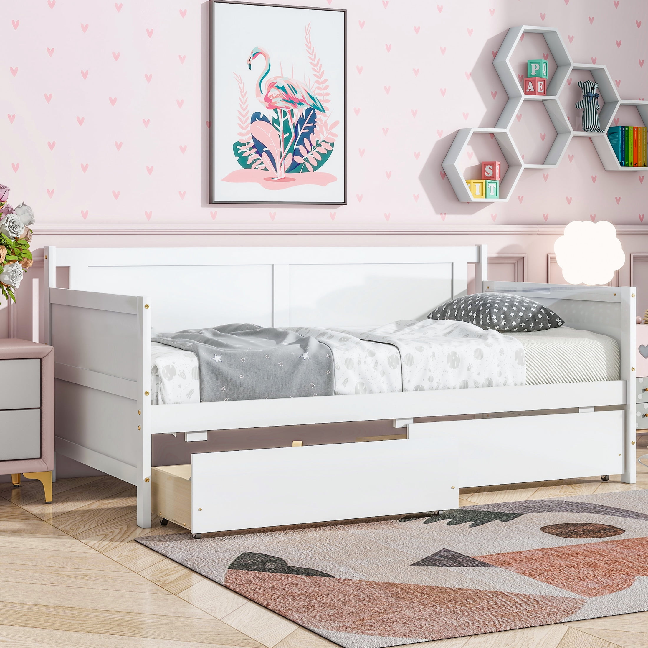 Noble House Deborah Contemporary Twin Daybed with Two Storage Drawers, Solid Pine Wood Frame, White