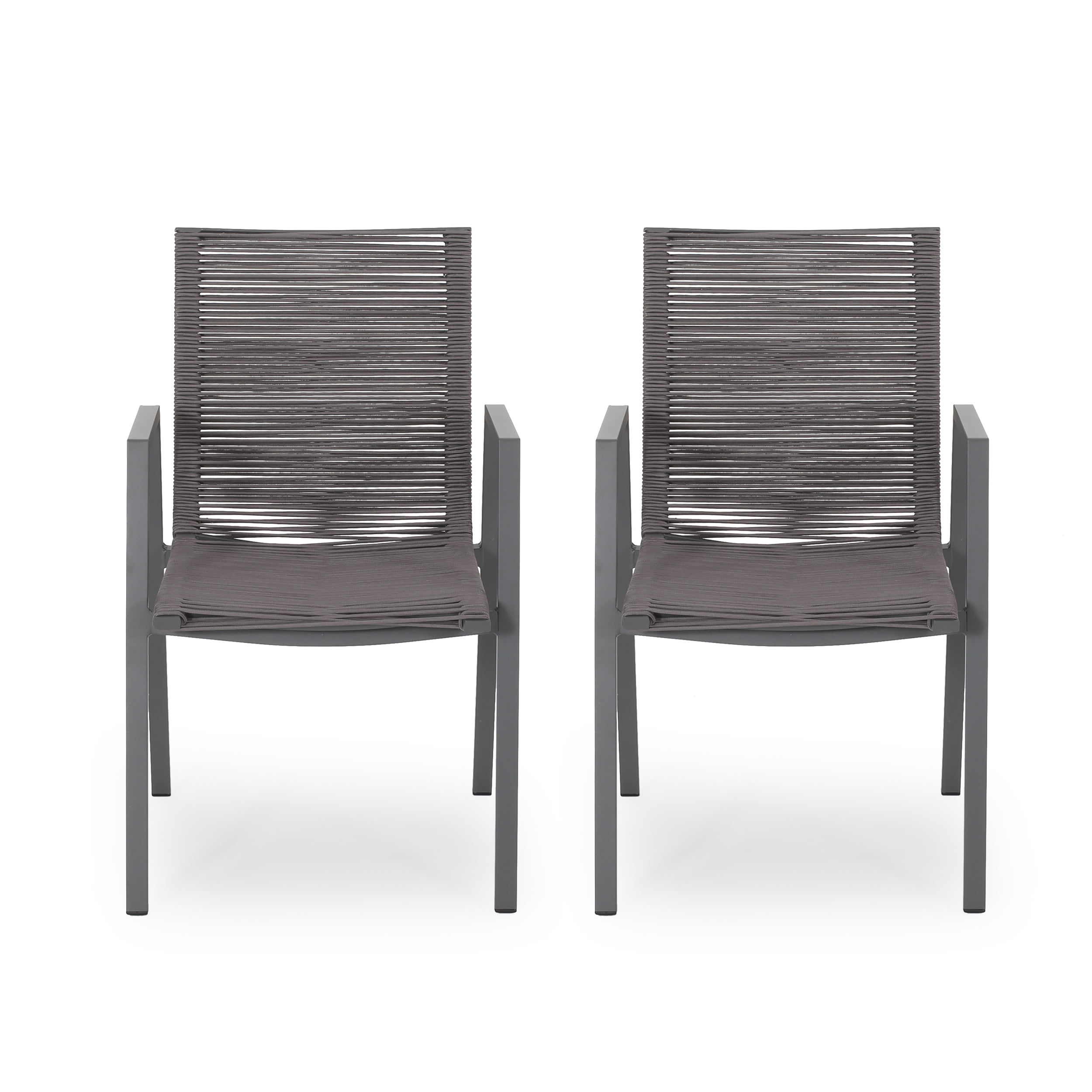 Croix Outdoor Modern Aluminum Dining Chair with Rope Seat, Set of 2, Gray and Dark Gray