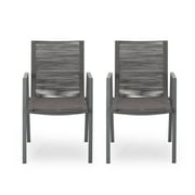 Noble House Deloris Outdoor Aluminum Dining Chair in Gray (Set of 2)