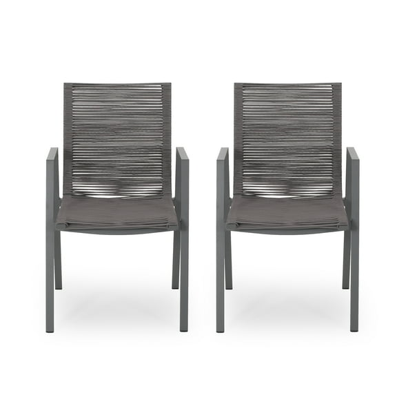 Noble House Deloris Outdoor Aluminum Dining Chair in Gray (Set of 2)