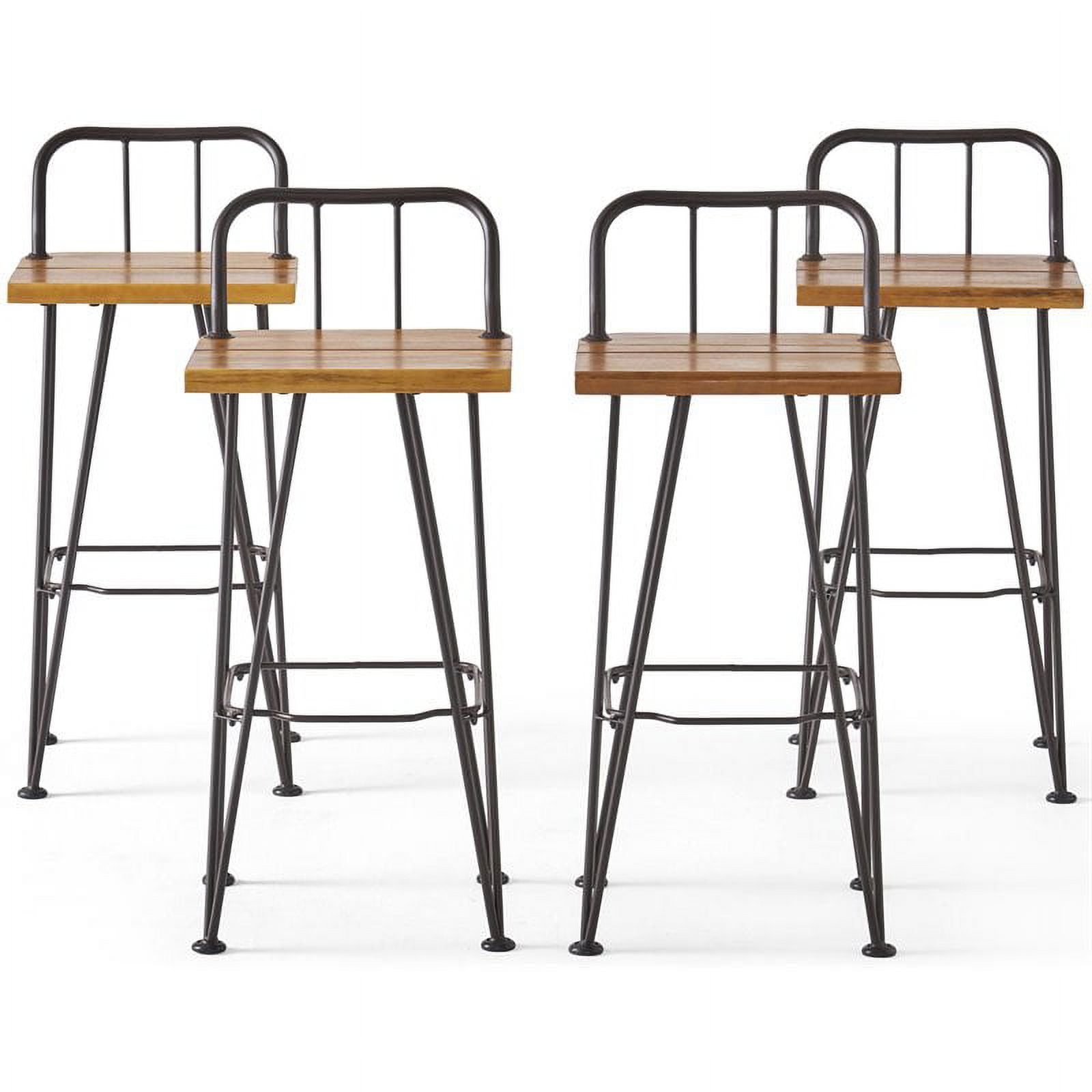 Rustic Metal & Teak Brown Acacia Wood Outdoor Barstool Set