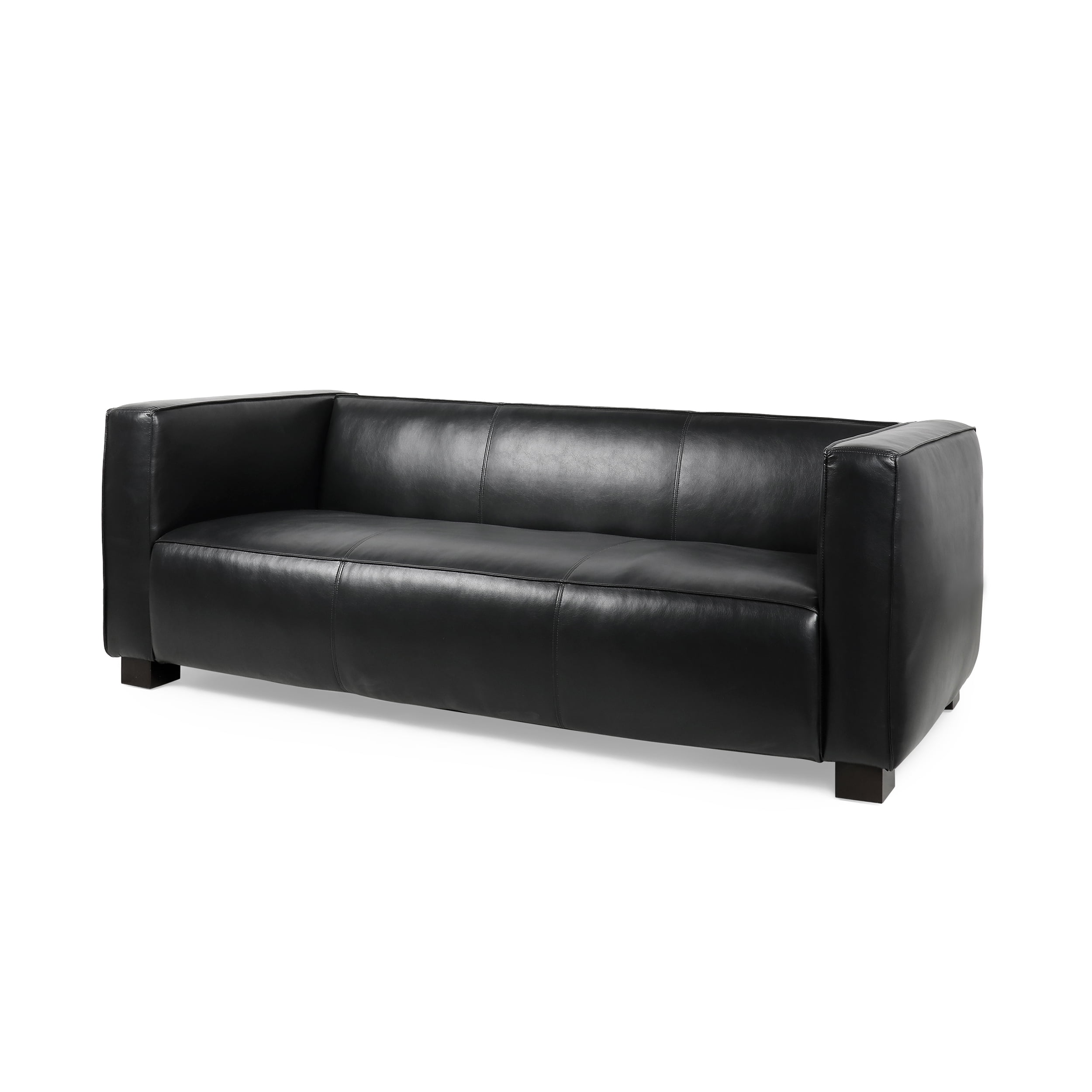 Noble House Denison Faux Leather 3 Seater Sofa, Midnight Black and Dark Walnut