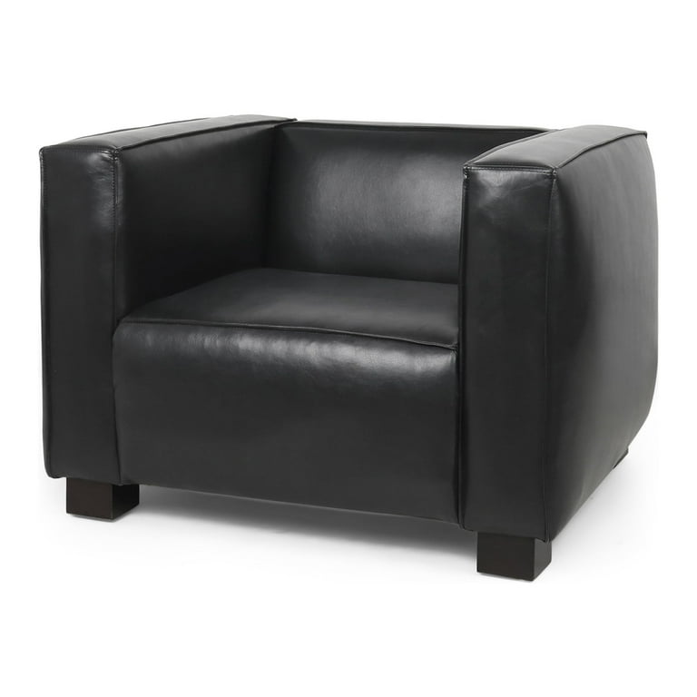 Noble House Denison Faux Leather Club Chair, Midnight Black and