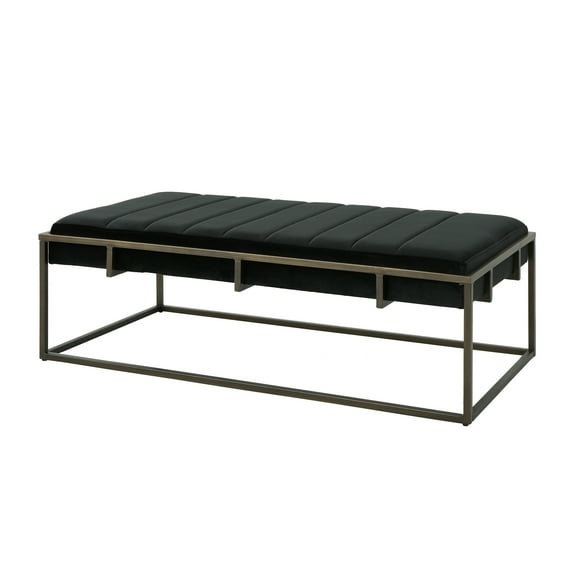 Noble House Derek Modern Velvet Ottoman Bench, Black