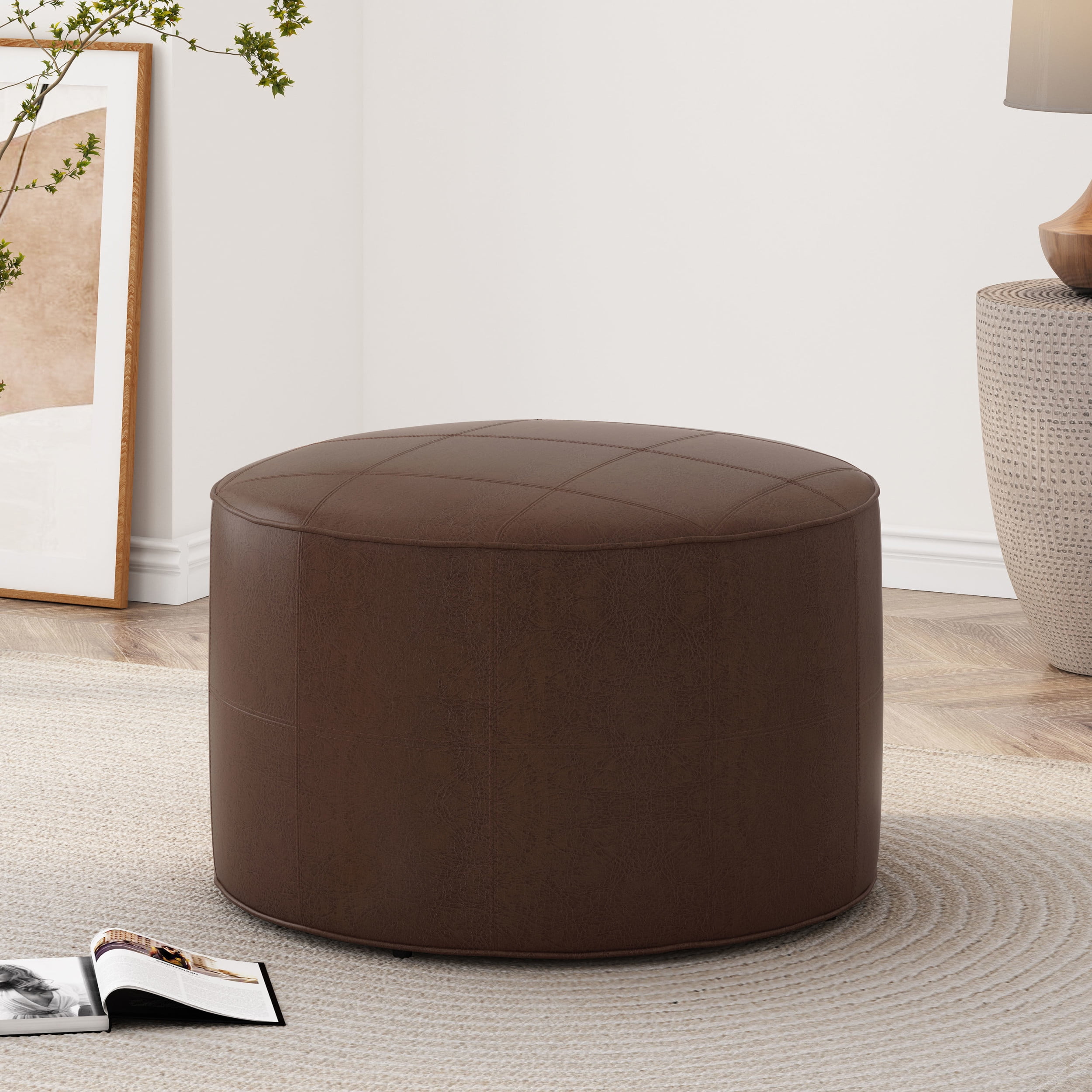 Derring Noble House Derring Faux Leather Small Ottoman, Dark Brown - Walmart.com