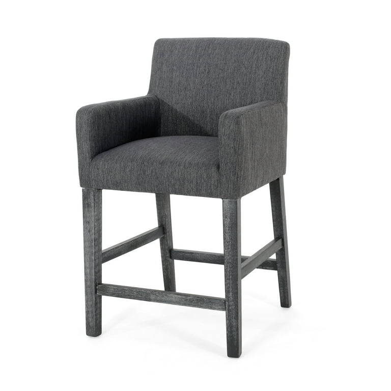 Noble House Deville Fabric Upholstered Wood 26 inch Counter Stool Charcoal and Gray