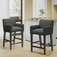 thumbnail image 1 of Noble House Deville Fabric Upholstered Wood 26 inch Counter Stools, Set of 2, Charcoal and Gray, 1 of 8