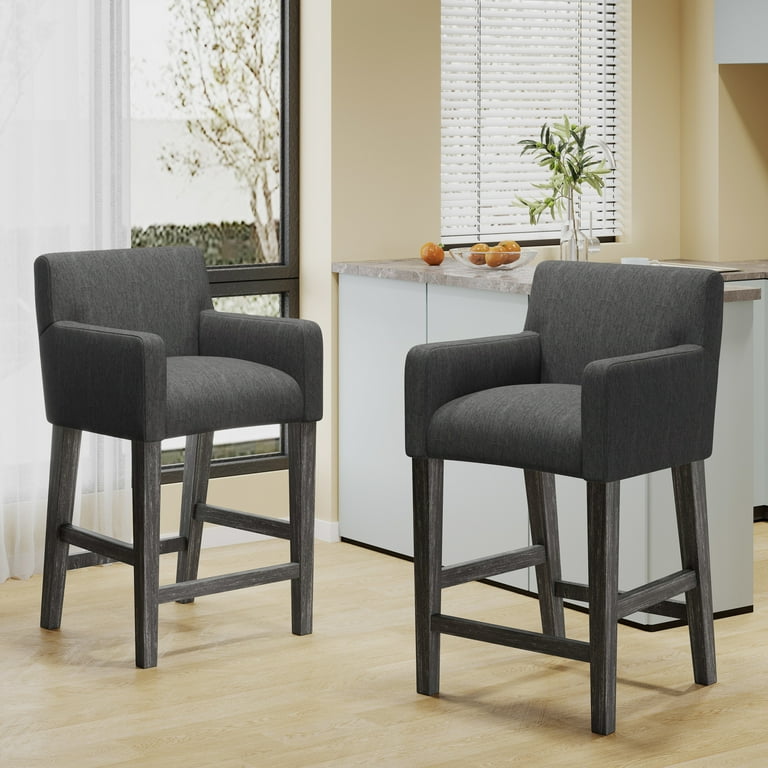 Free Shipping Noble House Deville Fabric Upholstered Wood 26 inch Counter Stools Set of 2 Charcoal and Gray Walmart