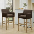 thumbnail image 1 of Noble House Deville Indoor Fabric Upholstered Wood 30.5 inch Barstools, Set of 2, Brown, 1 of 8