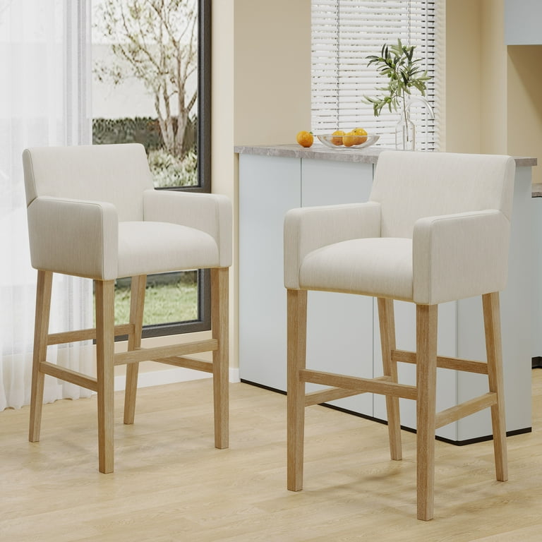 Noble House Deville Fabric Upholstered Wood Barstools with Full