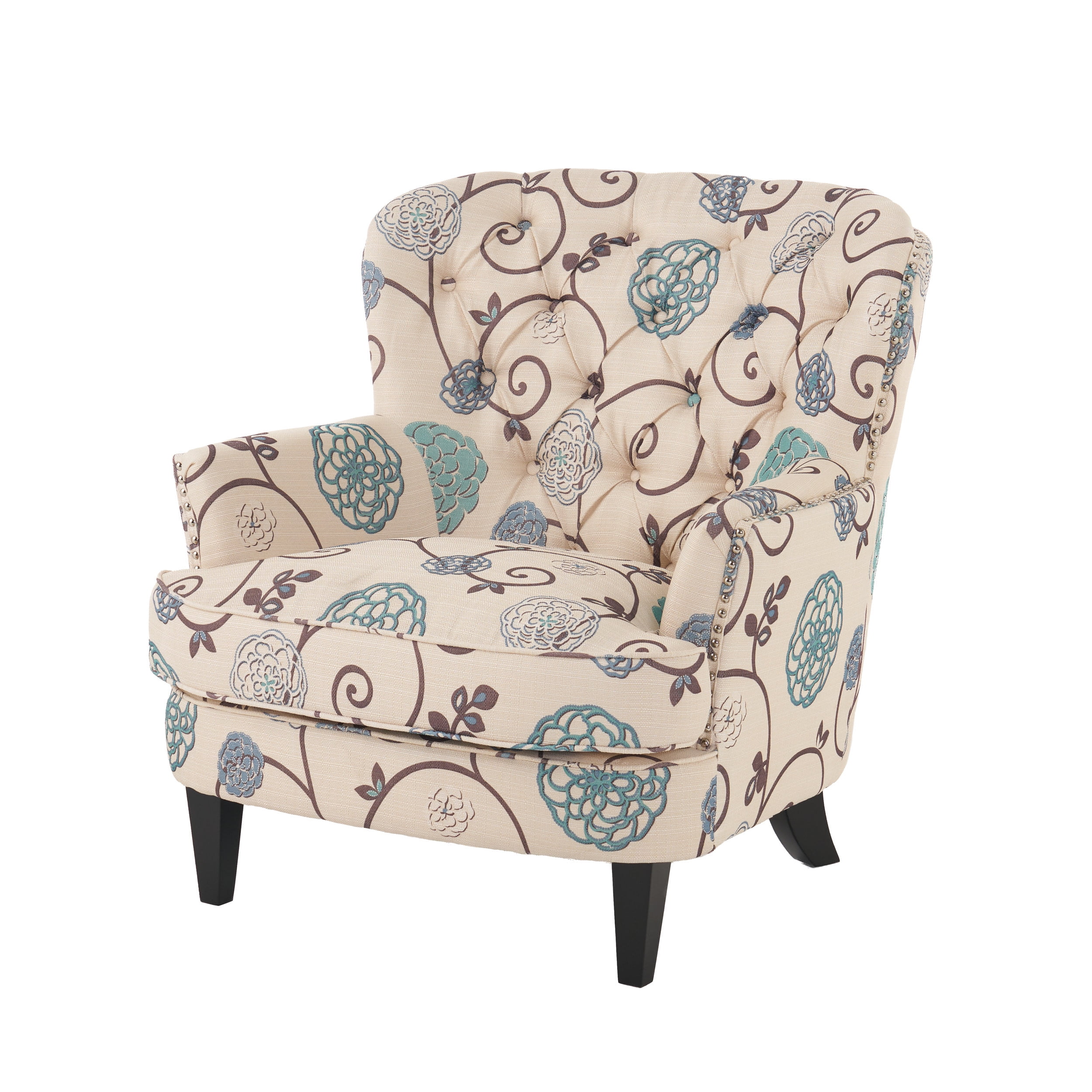 Noble House Dior Fabric Club Chair White and Blue