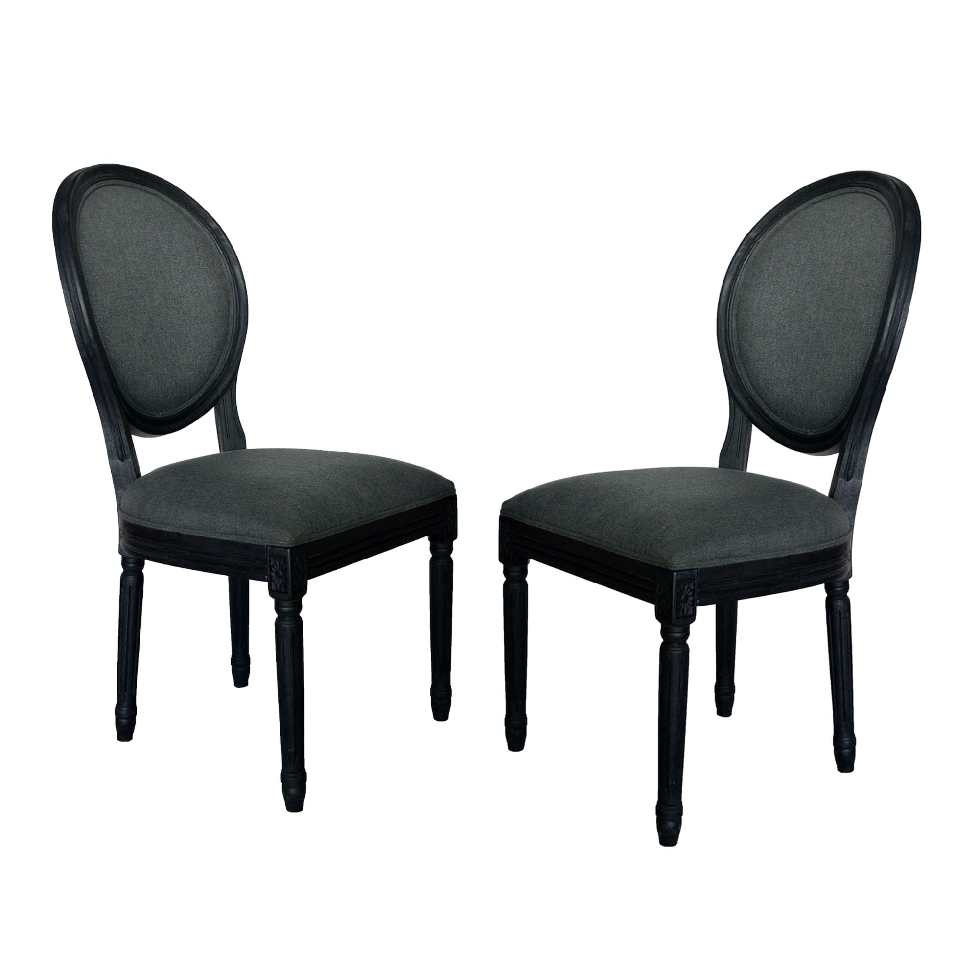 Noble House Dior Set of 2 Dining Chairs, Traditional Fabric, Gray and Black