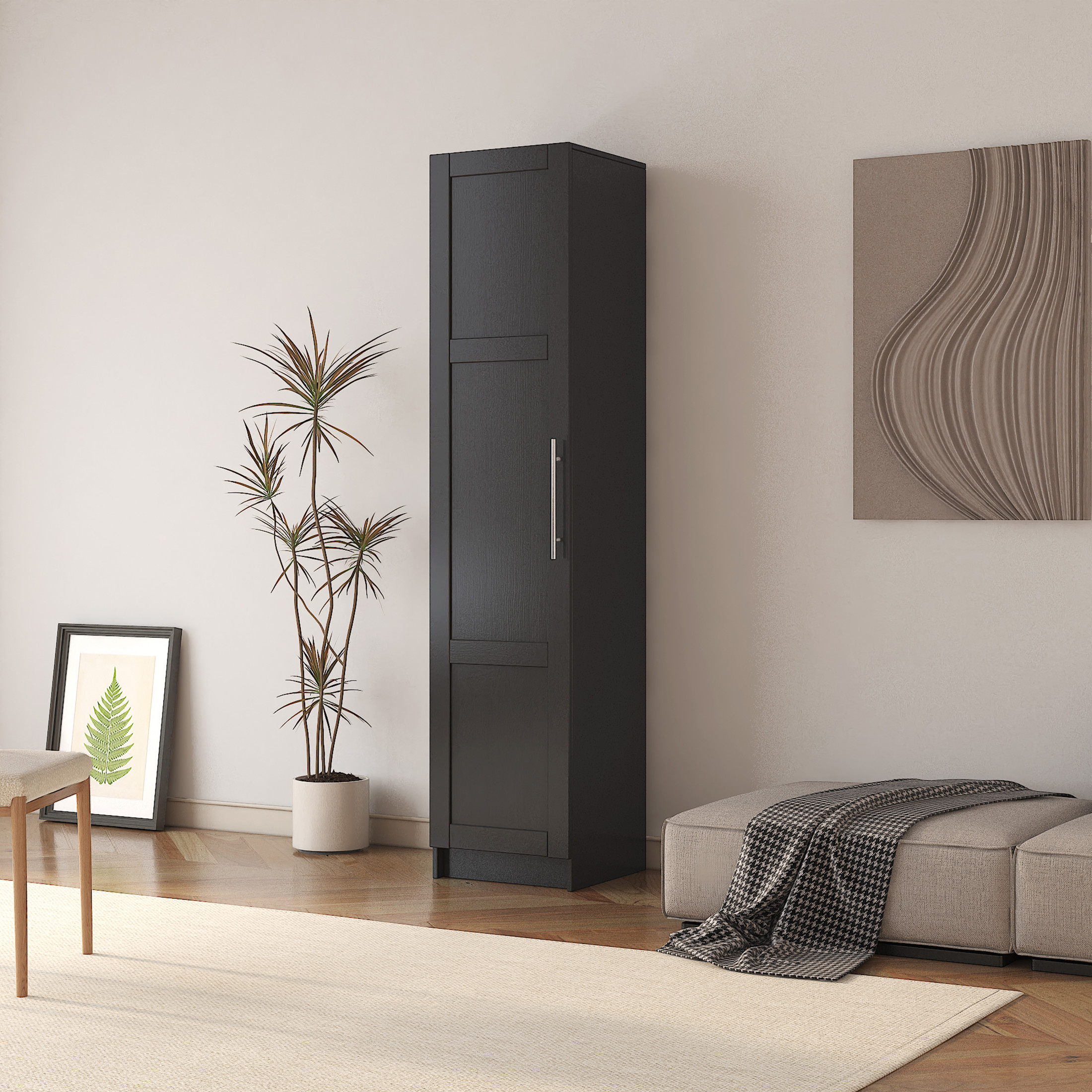Noble House Divine 70.87" Wall-Mounted Storage Cabinet, Bathroom Stackable Tower, Minimal Slim Design, Black