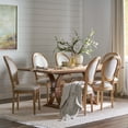 thumbnail image 1 of Noble House Dored Fabric and Wood 7 Piece Dining Set, Beige and Natural, 1 of 13