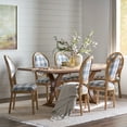 thumbnail image 1 of Noble House Dored Fabric and Wood 7 Piece Dining Set, Dark Blue Plaid and Natural, 1 of 13