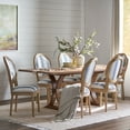 thumbnail image 1 of Noble House Dored Fabric and Wood 7 Piece Dining Set, Dark Blue Stripe and Natural, 1 of 13