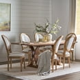 thumbnail image 1 of Noble House Dored Fabric and Wood 7 Piece Dining Set, Gray Stripe and White Print and Natural, 1 of 13