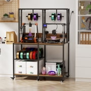 Noble House Double 3D Printer Stand with Filament Storage, Heavy-Duty Metal Dual Workbench with Lockable Wheels, Black
