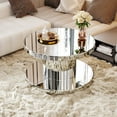 thumbnail image 1 of Noble House Double-Tier Luxury Round Mirror Coffee & End Table with Fluted Glass - 31.5" Diameter Modern Sofa Side Table for Living Room, Light Luxury Design, Sturdy Cylinder Frame, Silver, 1 of 4