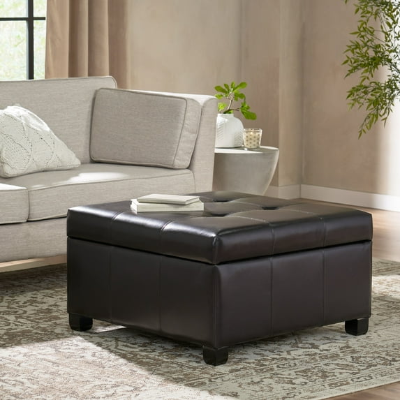 Noble House Drake Espresso Bonded Leather Storage Ottoman