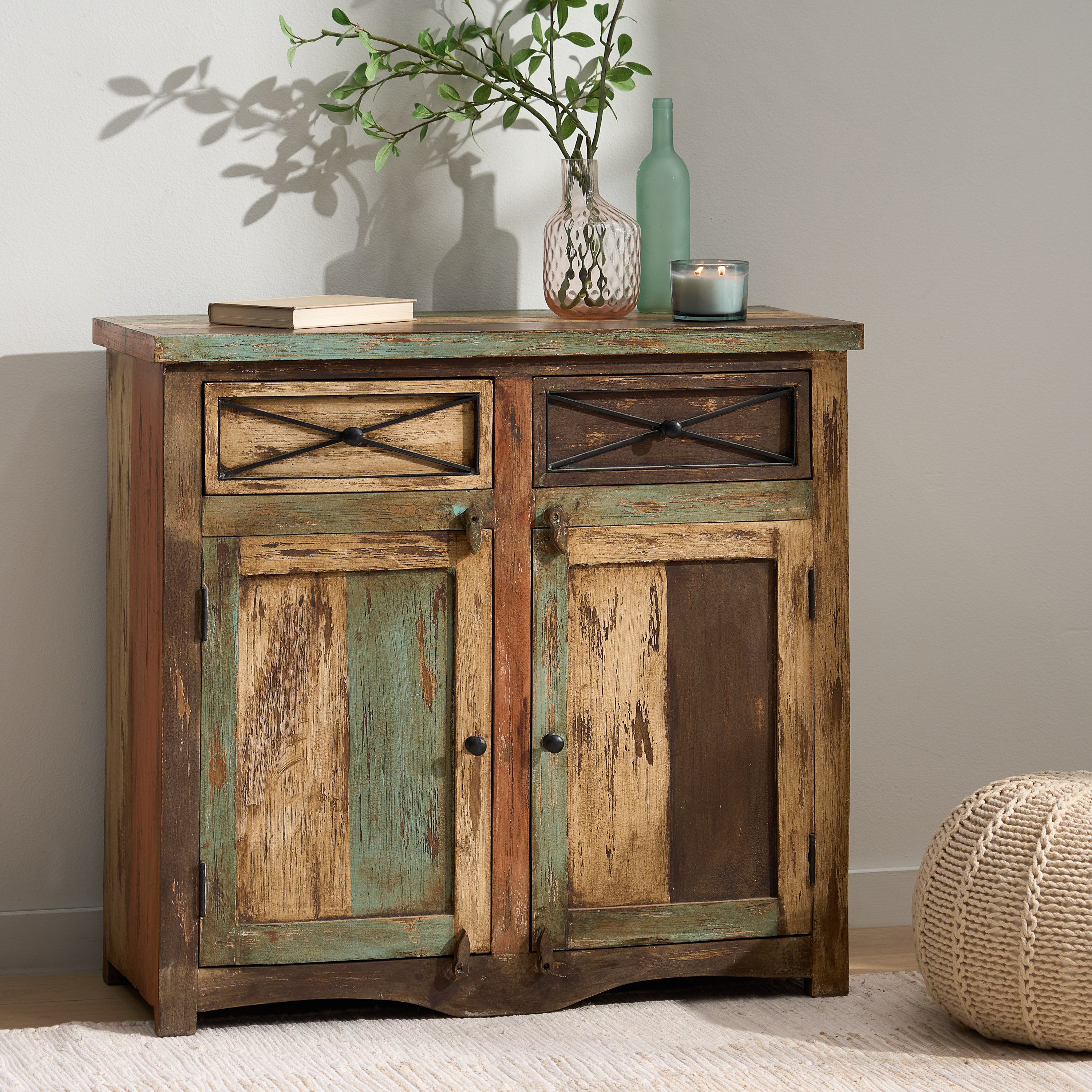 Noble House Edgell Mango Wood Handmade Distressed Sideboard