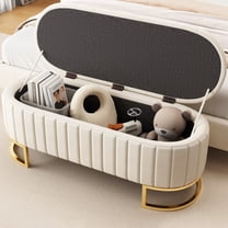 Noble House Elegant Upholstered Velvet Storage Ottoman with Button-Tufted Design, Storage Bench with Metal Legs,Beige