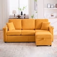 thumbnail image 1 of Noble House Elena 4-Seater L-Shaped Corduroy Sectional Sofa with Pull-Out Storage, Ottoman for Living Room, Mustard Yellow, 1 of 11