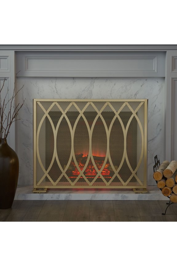 Elianna Modern Single Panel Iron Firescreen, Gold Finish