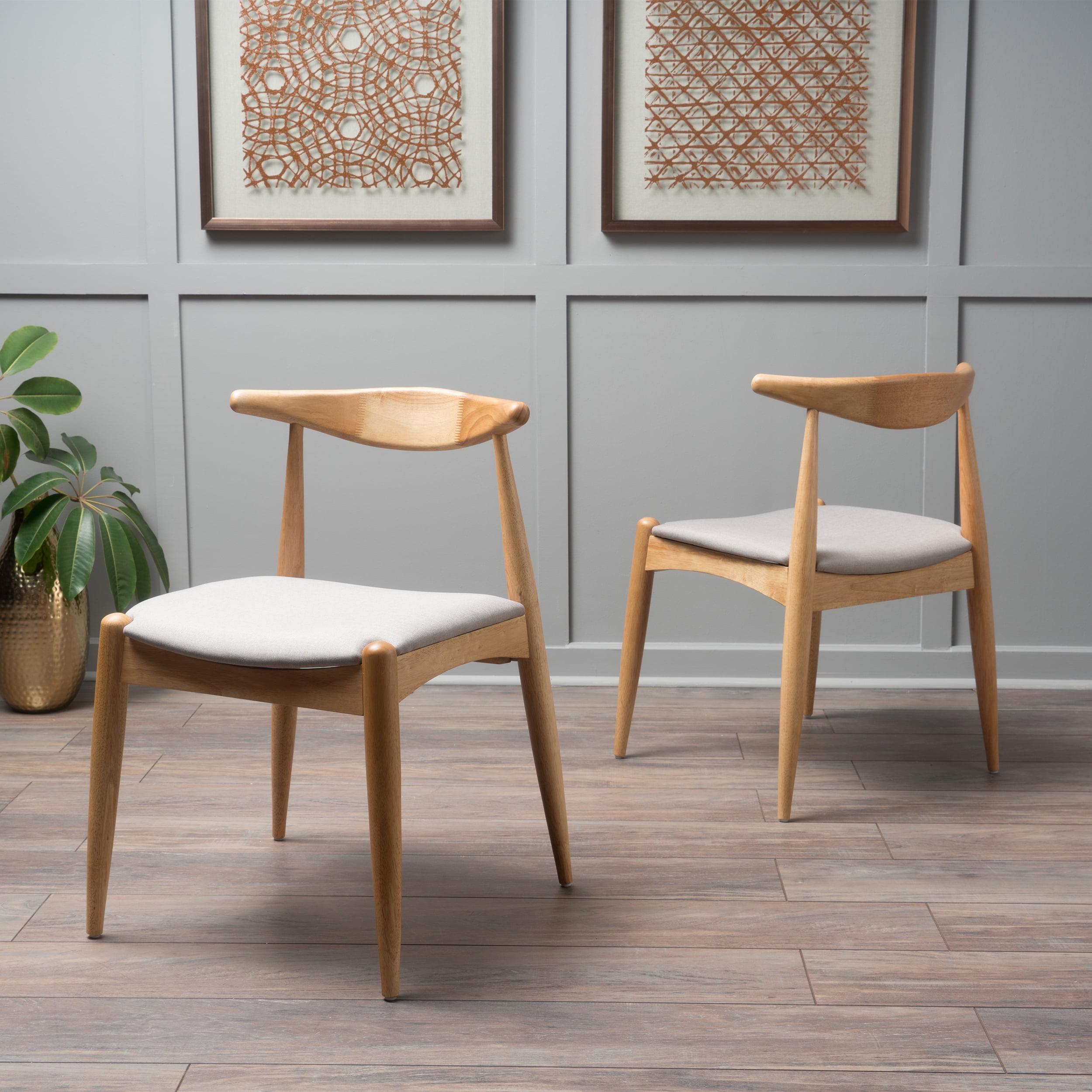Noble House Eliza Indoor Mid-Century Modern Fabric Dining Chairs, Set of 2, Beige