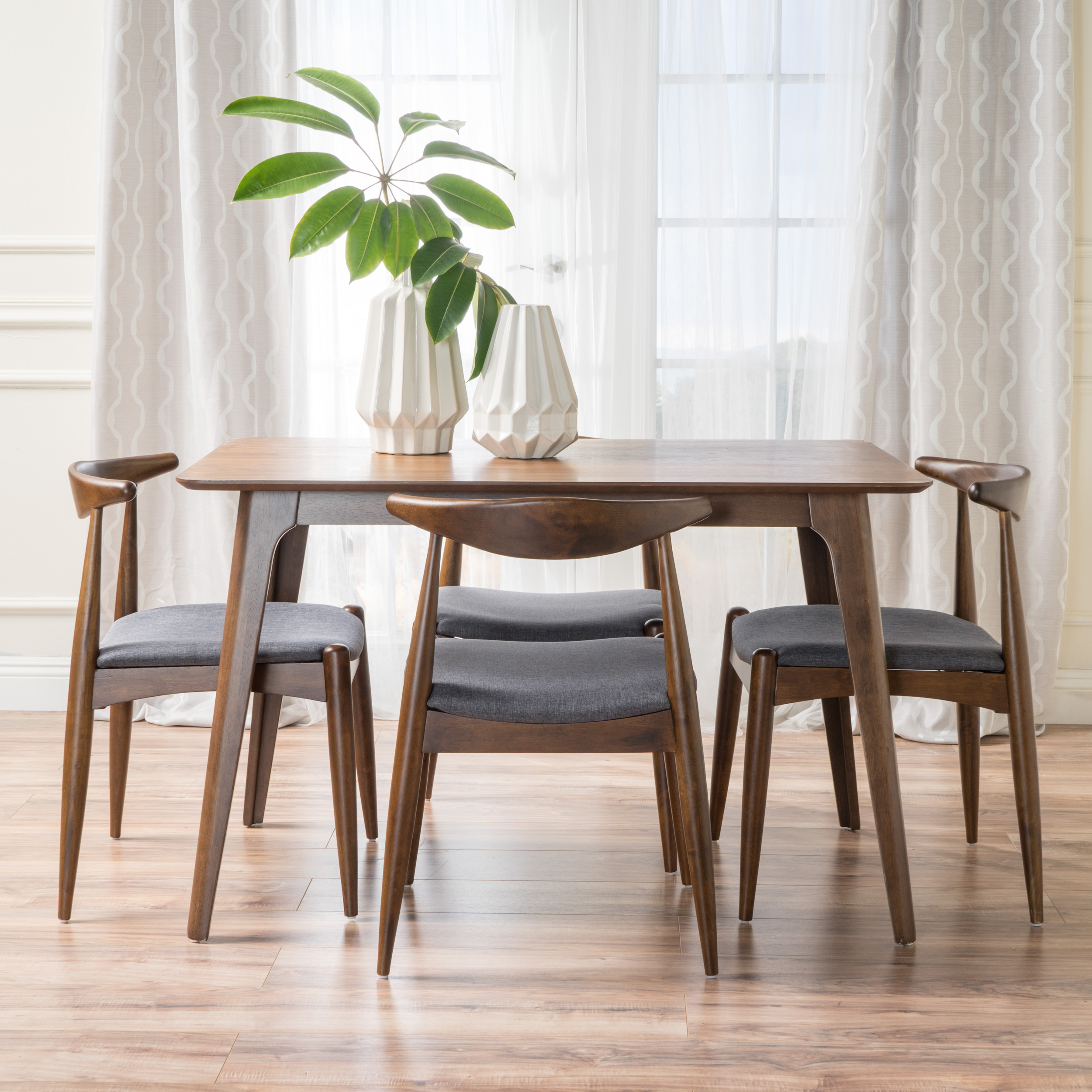 Noble House Eliza Mid-Century Modern 5 Piece Dining Set, Charcoal and Natural Walnut - image 1 of 6