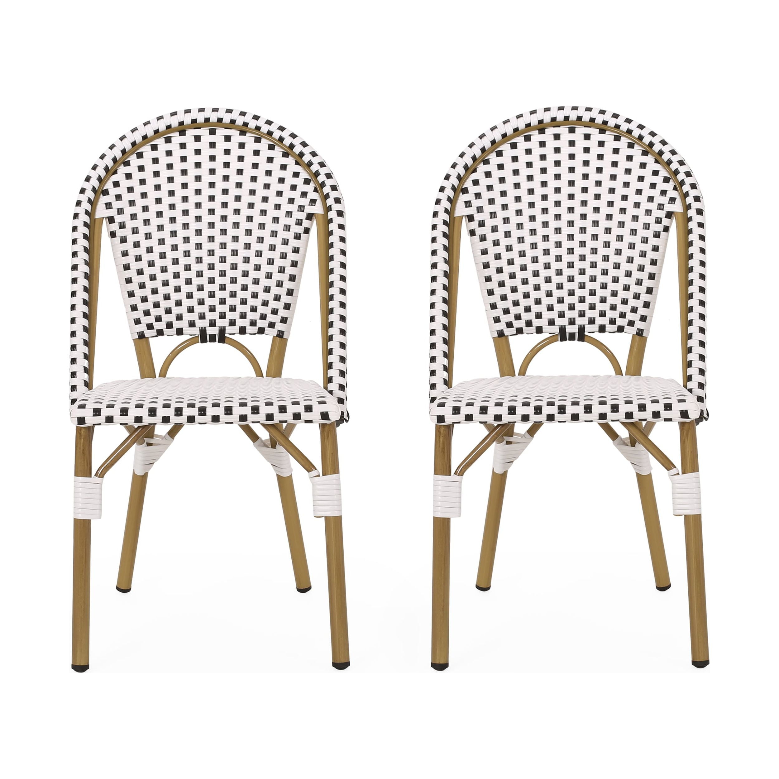 Noble House Elize Aluminum & Faux Rattan Bistro Chairs in Black/White (Set of 2)