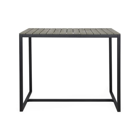Noble House Elkhart Outdoor Modern Acacia Wood Bar Table Gray and Black