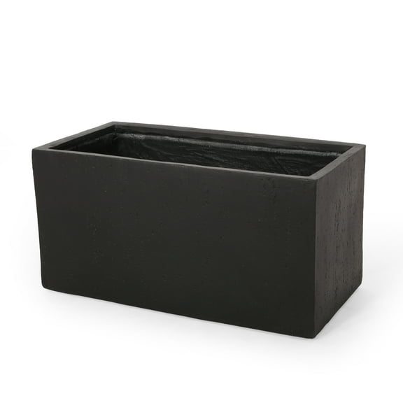 Noble House Ella Outdoor Modern Large Cast Stone Rectangular Planter in Black