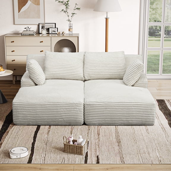 Noble House Elley 77.8" Oversized Double Chaise Lounge, Cloud Plush Corduroy Sleeper Chair with Pocket Springs, Beige