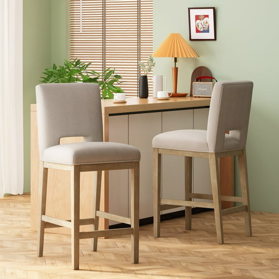 Noble House Elmcrest Fabric Upholstered 31 Inch Barstools, Set of 2, Wheat and Weathered Natural